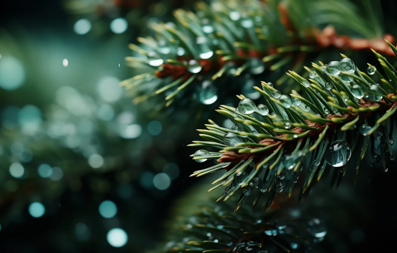 Фото обои зима, капли, снег, елка, winter, snow, drops, fir tree
