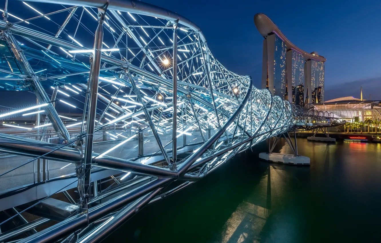 Фото обои ночь, мост, Сингапур