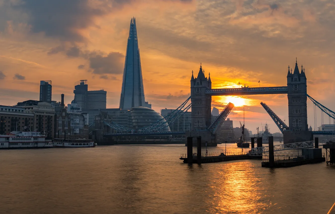 Фото обои sunset, Tower Bridge, London