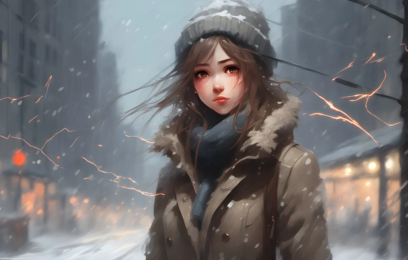 Фото обои girl, art, winter, portrait