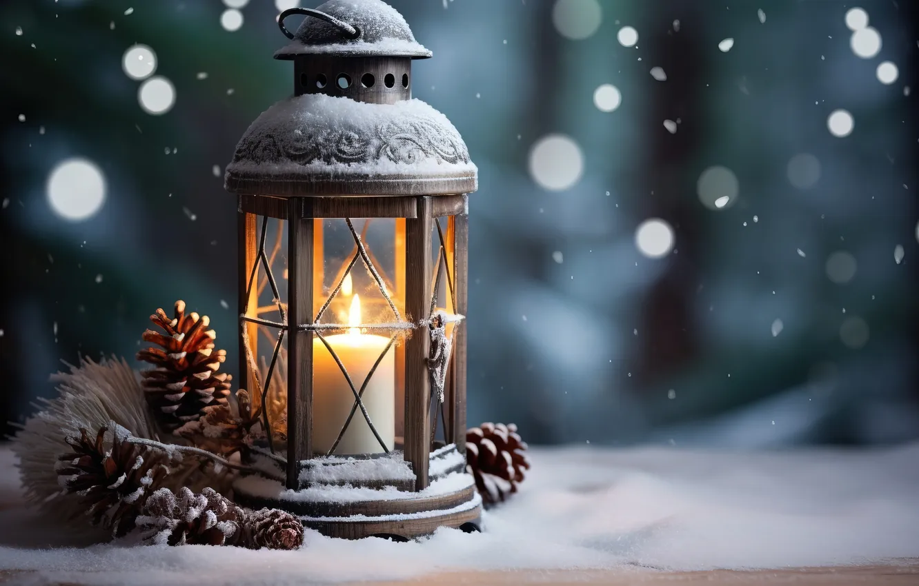 Фото обои зима, снег, ночь, Рождество, фонарь, Новый год, Christmas, night