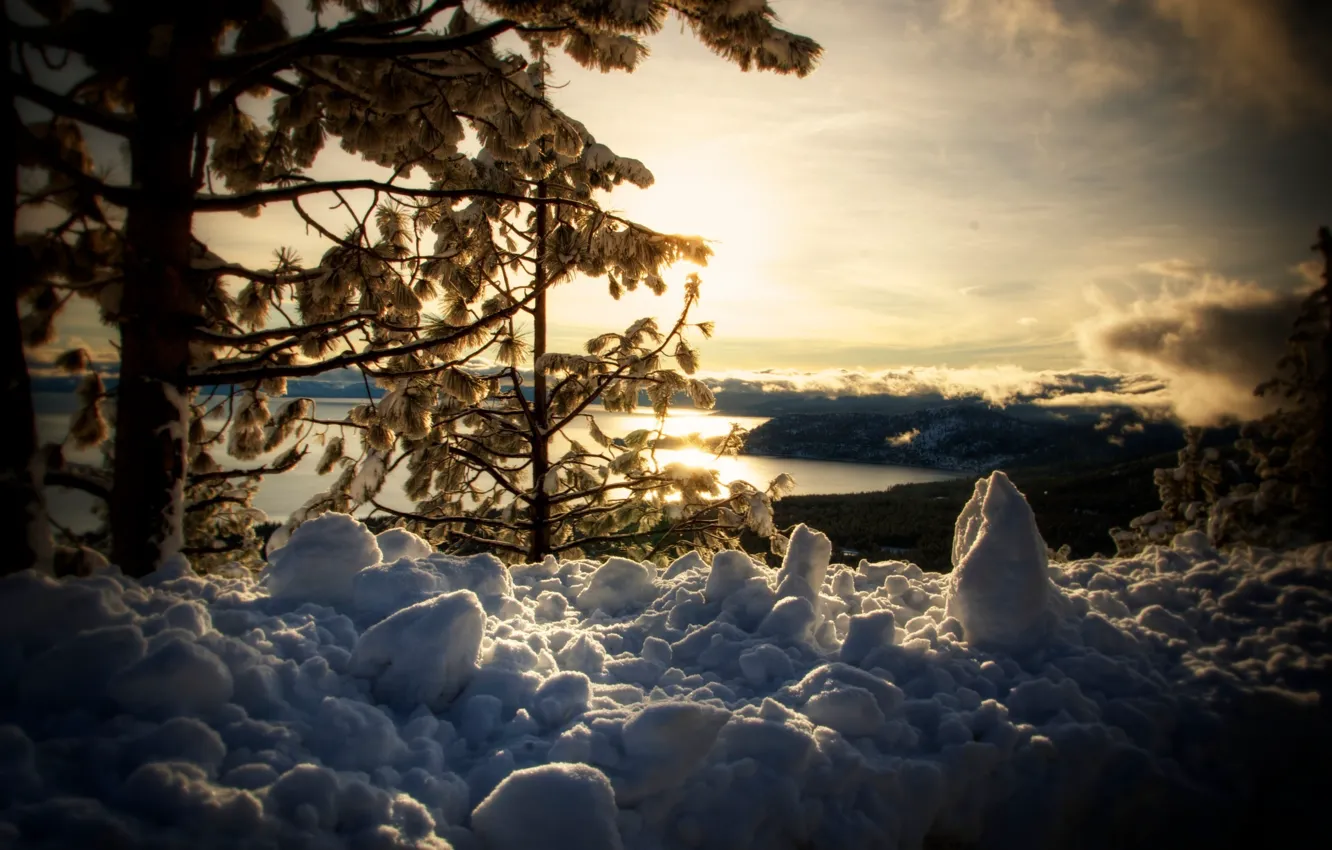 Фото обои зима, снег, природа, озеро, winter, Lake Tahoe