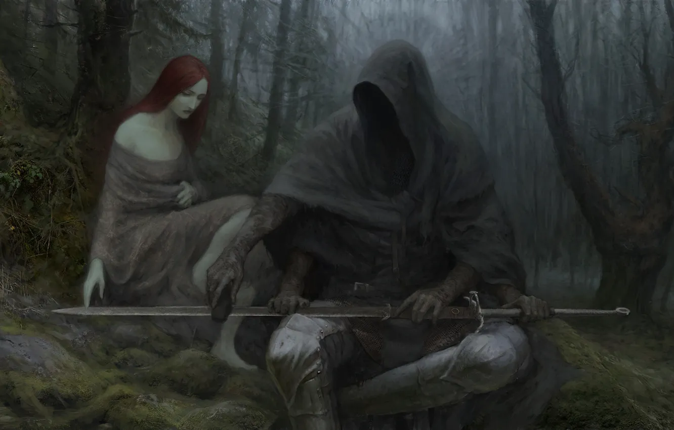 Фото обои forest, живопись, средневековье, woman, Artem Demura, La Belle Dame sans Merci