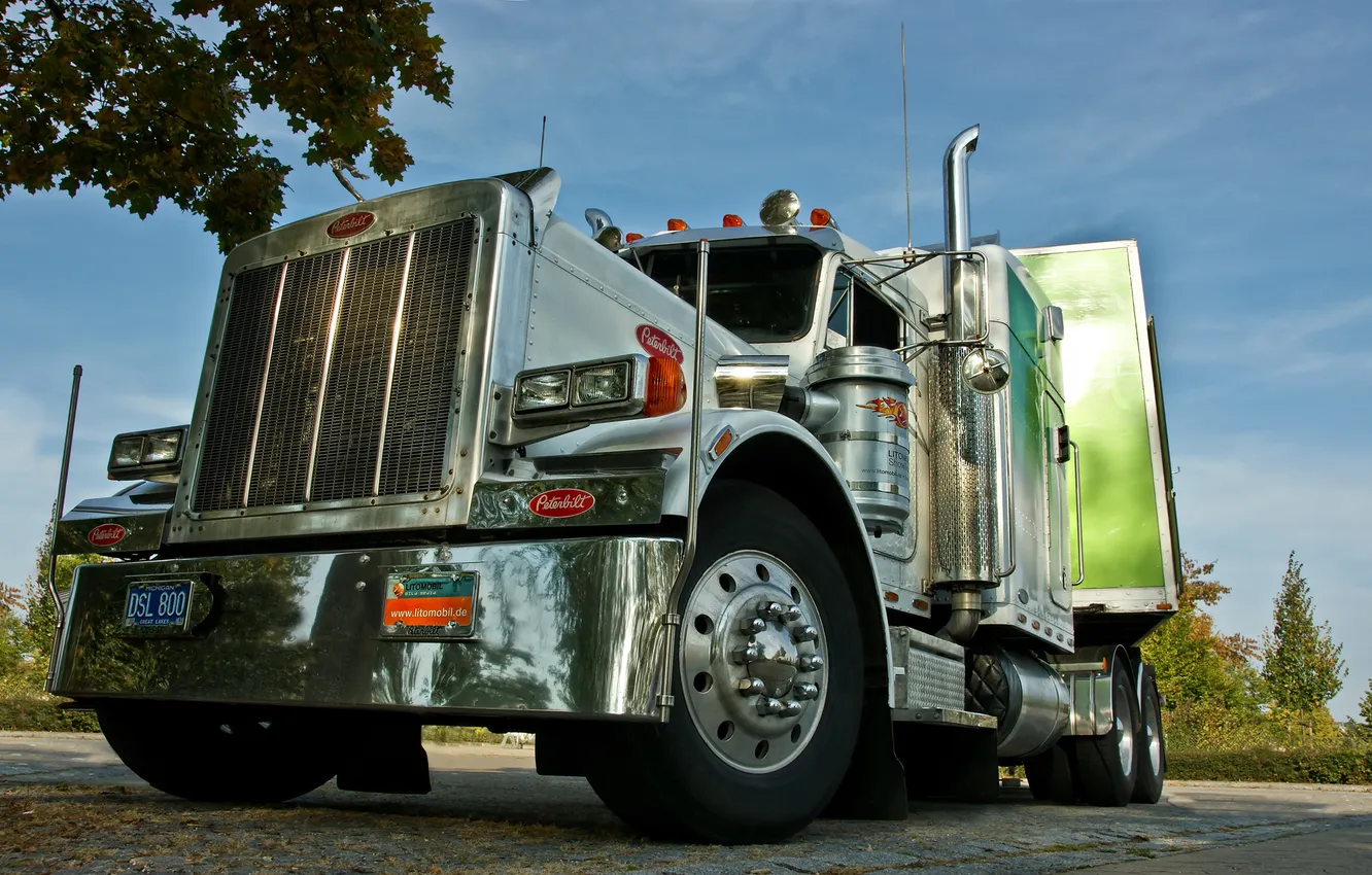 Фото обои грузовик, хром, тягач, peterbilt, никель