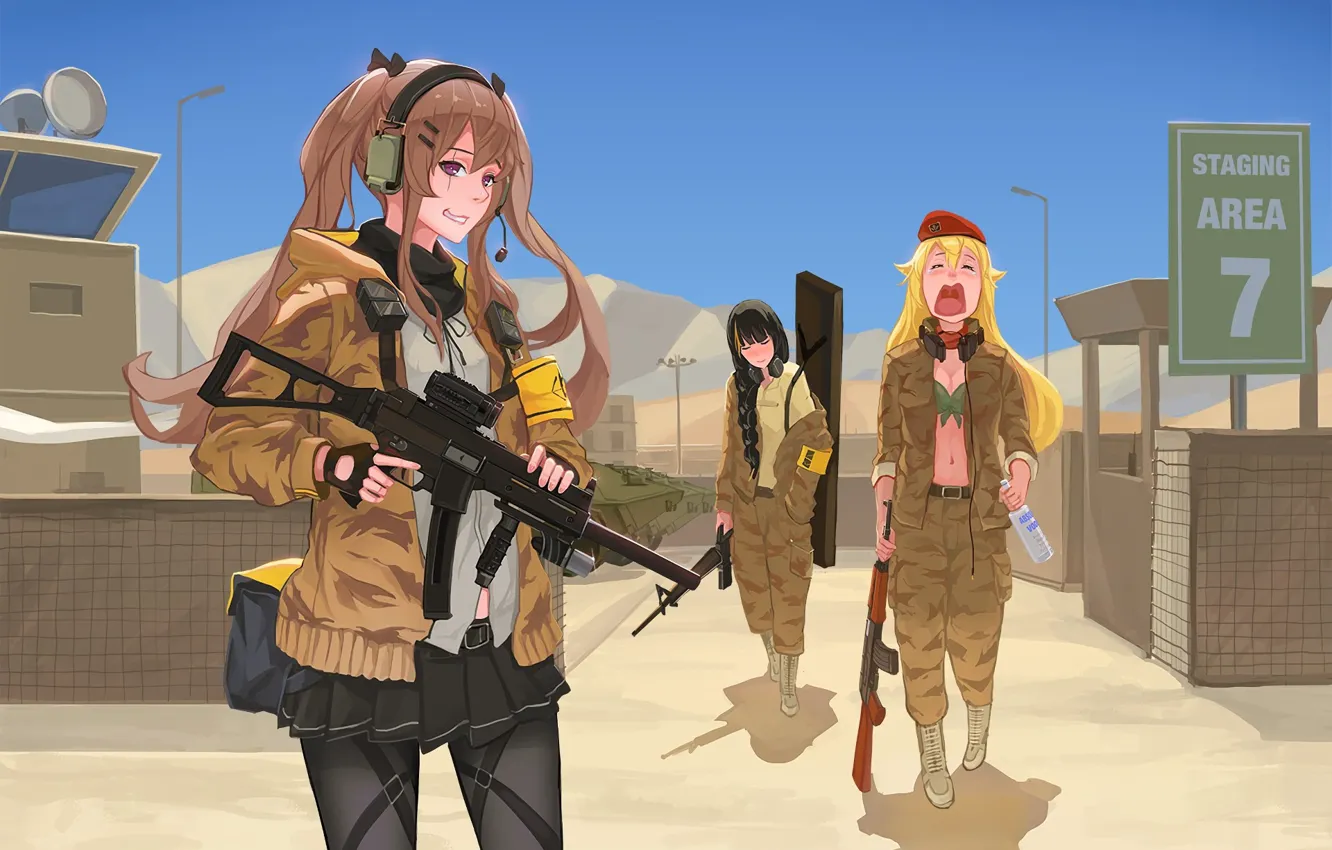 Фото обои gun, game, weapon, anime, sand, AK-47, rifle, tank