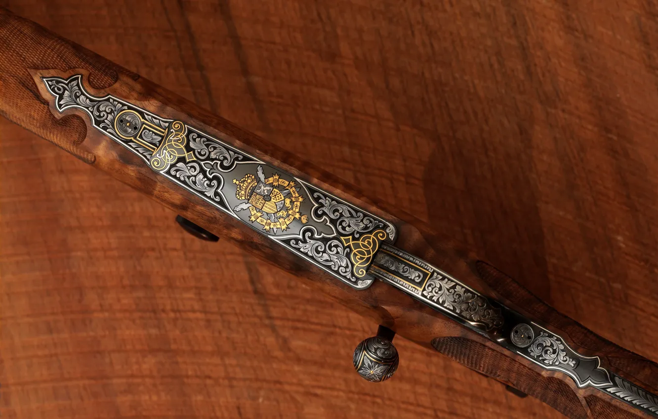 Фото обои metal, gun, wood, art, rifle, heraldry
