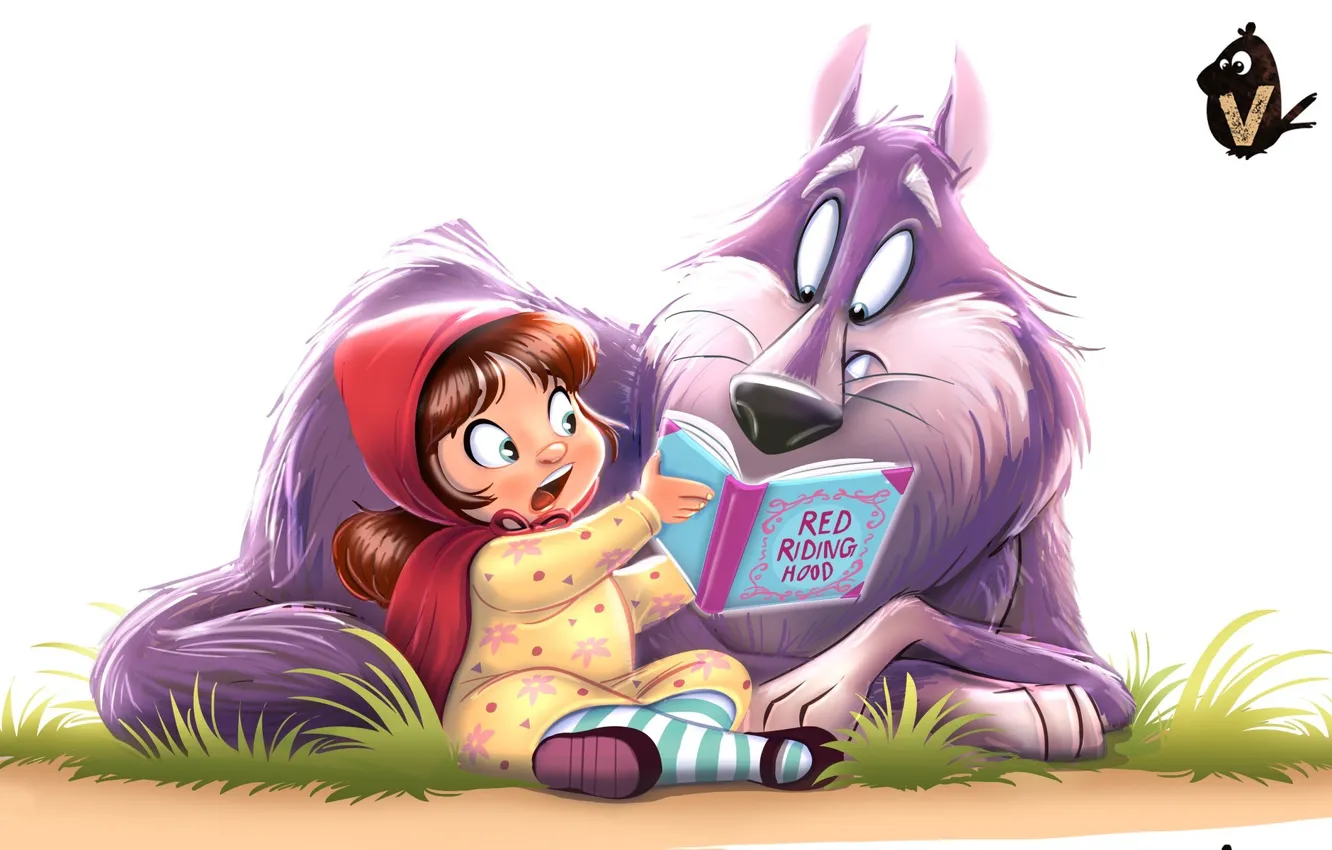 Фото обои волк, сказка, красная шапочка, арт, книга, детская, Vipin Jacob, Red and Wolfie