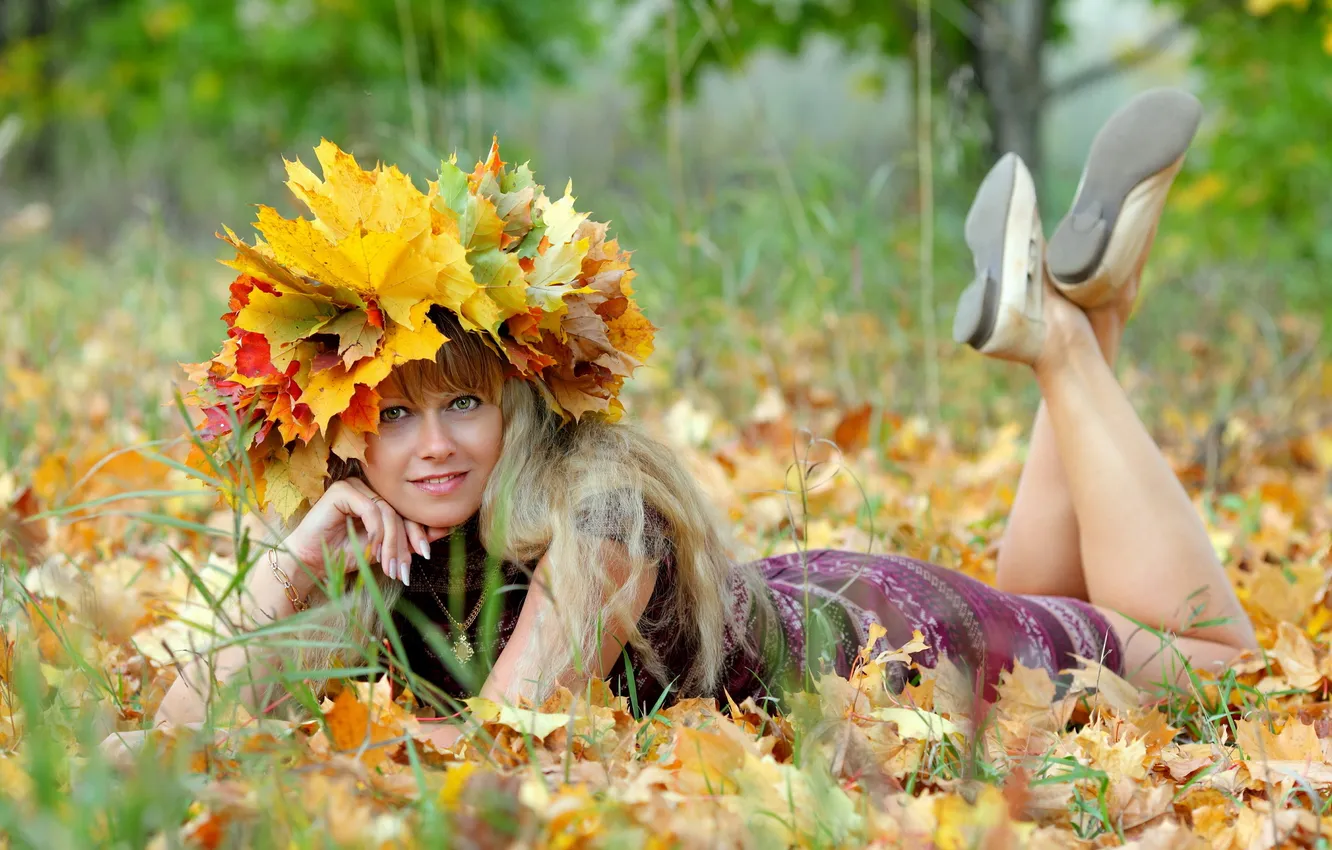 Фото обои осень, листья, девушка