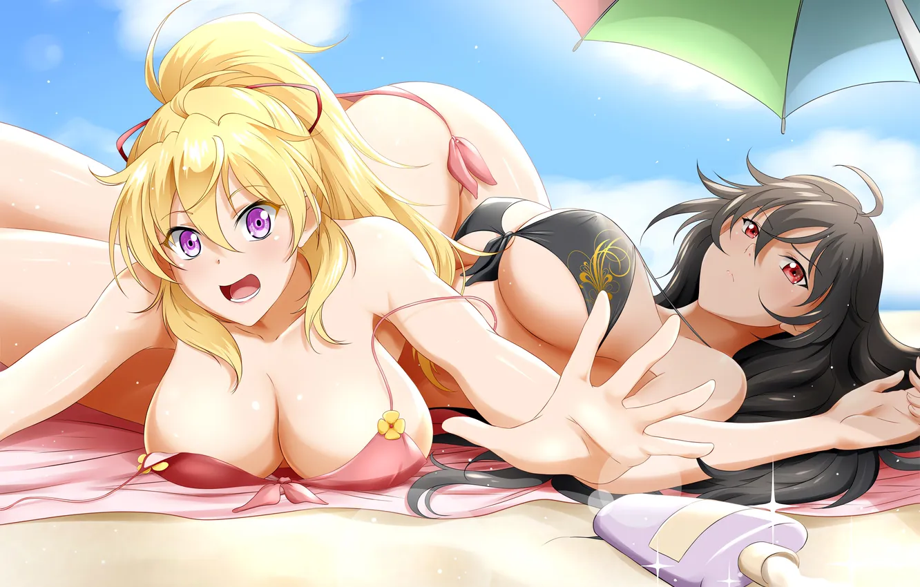 Фото обои sexy, cleavage, beach, long hair, girls, boobs, anime, beautiful