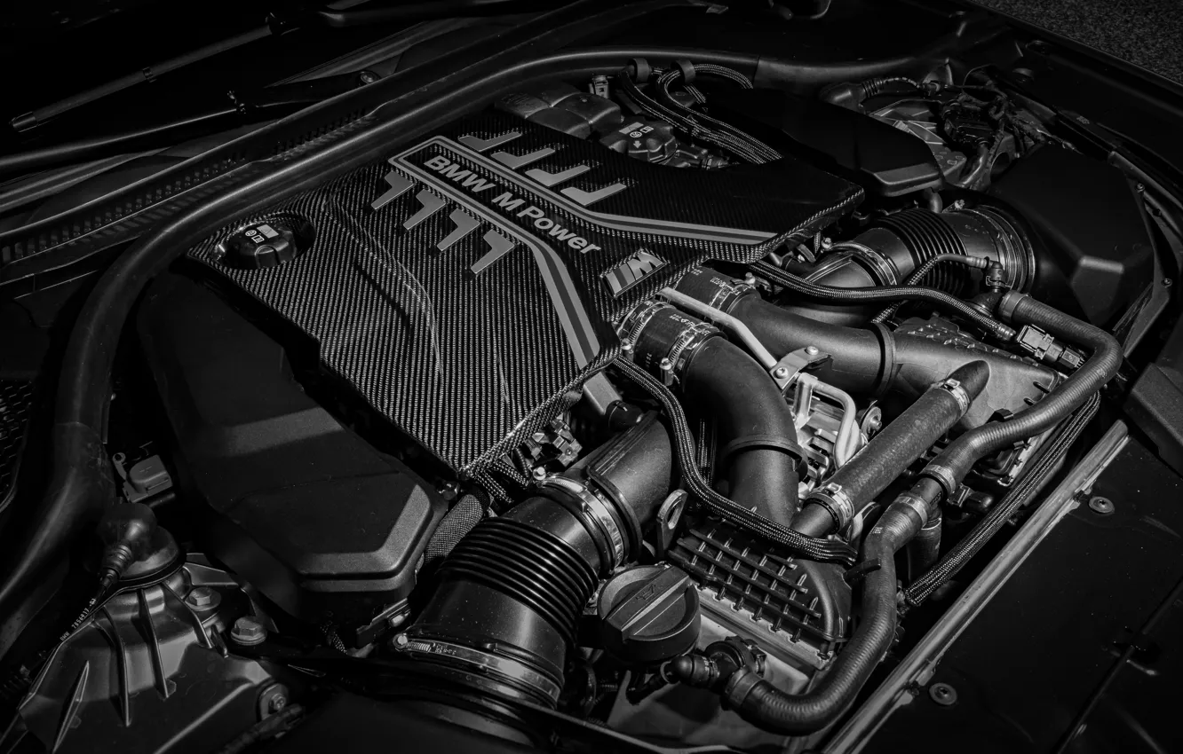 Фото обои двигатель, BMW, 2018, Biturbo, 625 л.с., под капотом, M5, V8