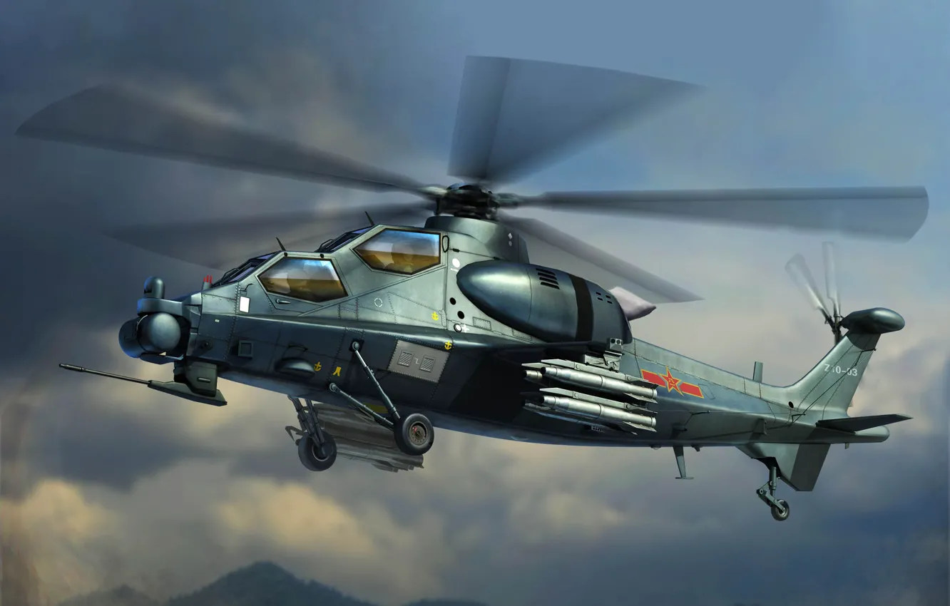 Фото обои Китай, КНР, CAIC WZ-10, ударный вертолёт, НОАК, Chinese Z-10 Attack Helicopter