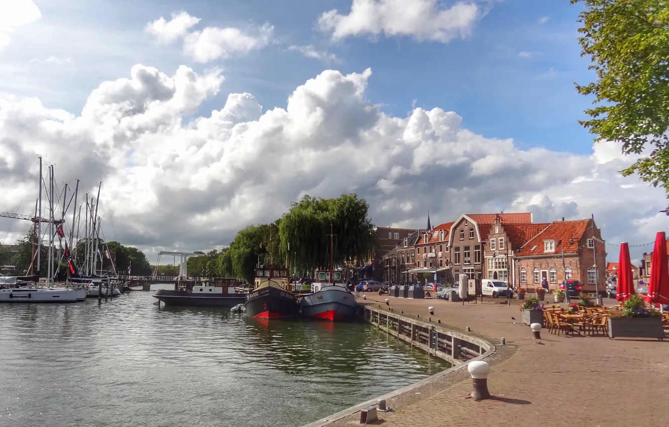 Фото обои city, street, Netherlands, port, dock, Elevation of IJsselmeer