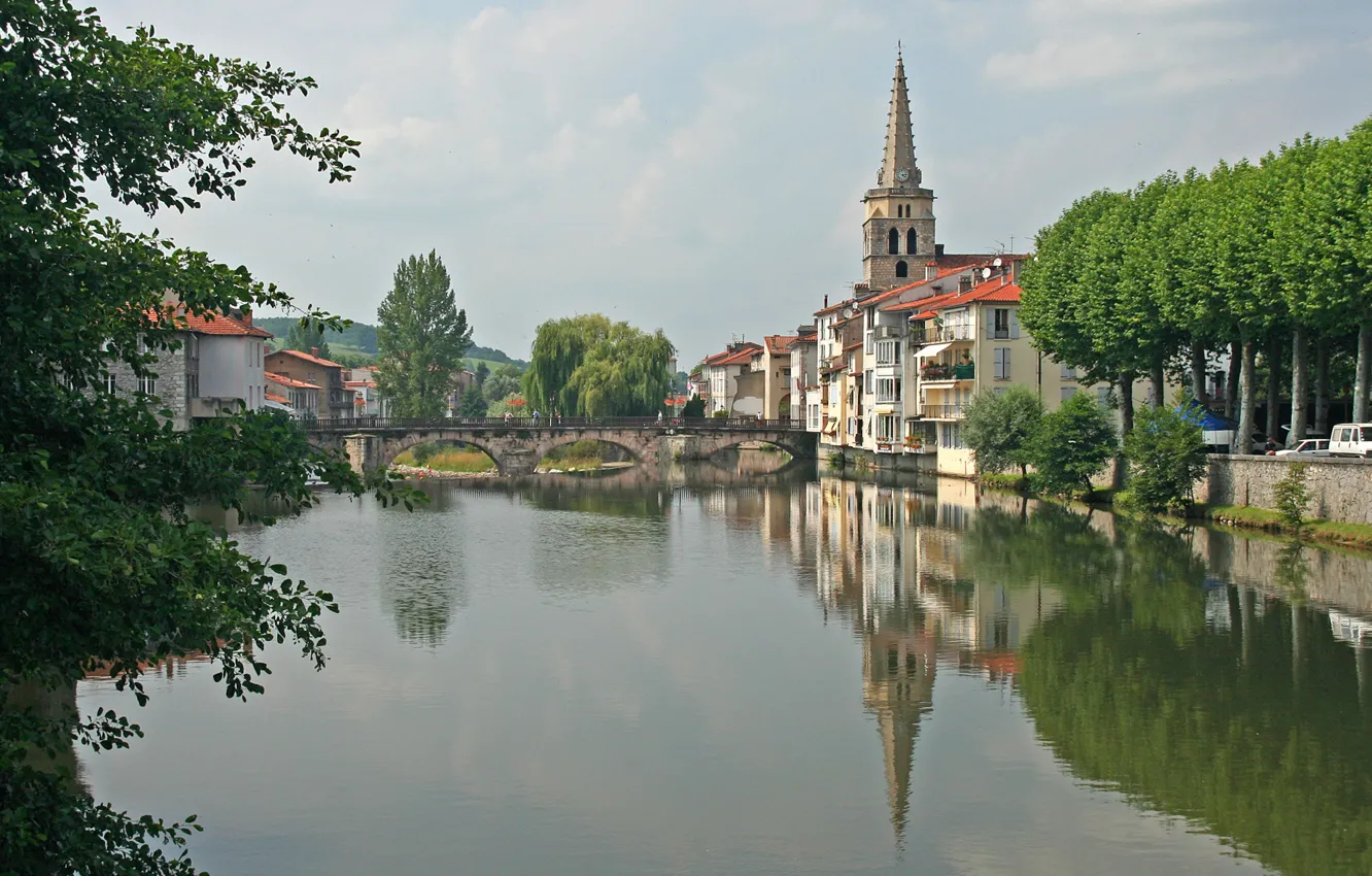 Фото обои мост, город, река, Франция, Ariège, Saint-Girons