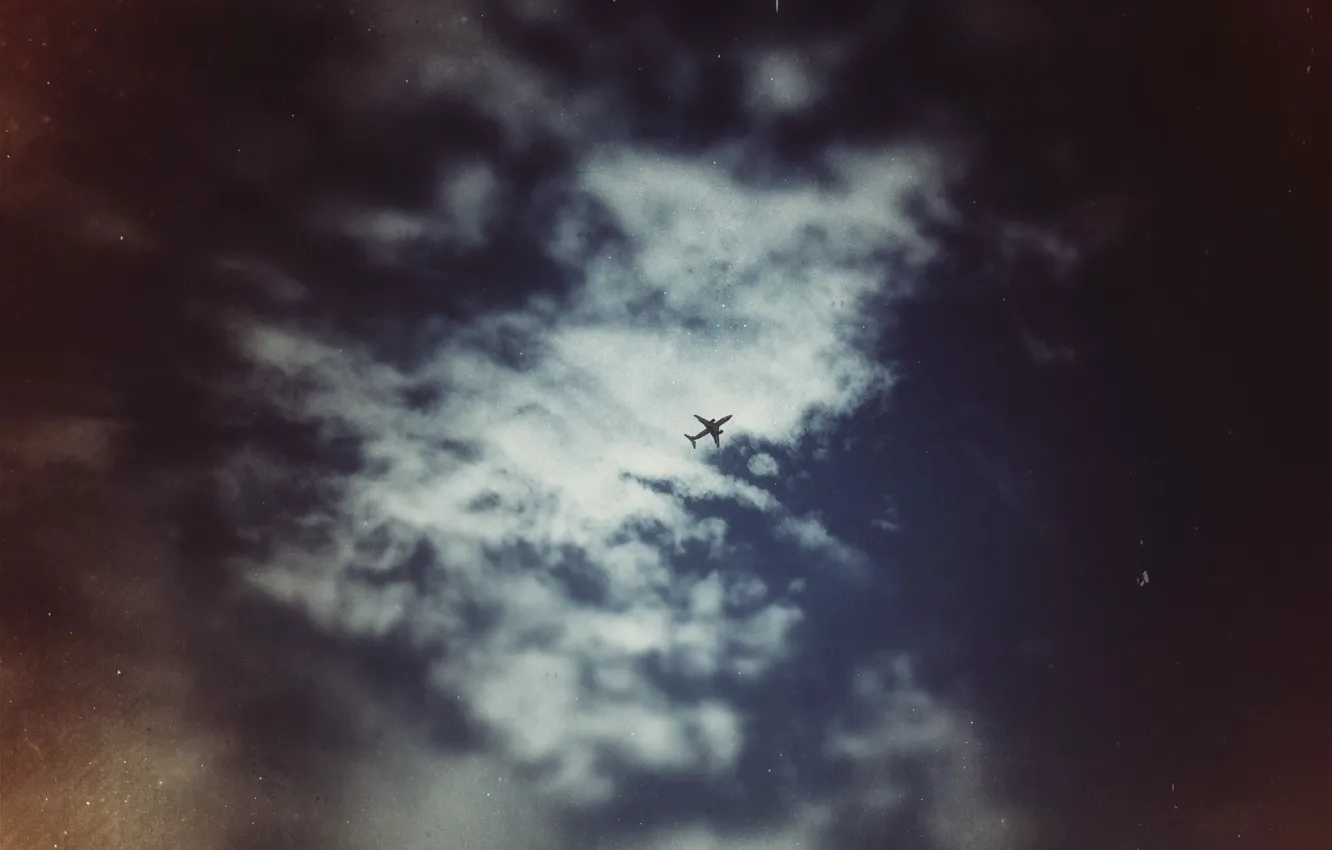 Фото обои небо, облака, самолет, sky, clouds, plane, deepho