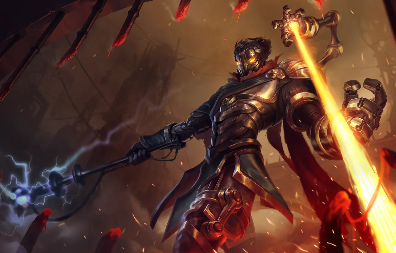Фото обои огонь, молнии, фэнтези, League of Legends, Riot Games, Viktor, SixMoreVodka