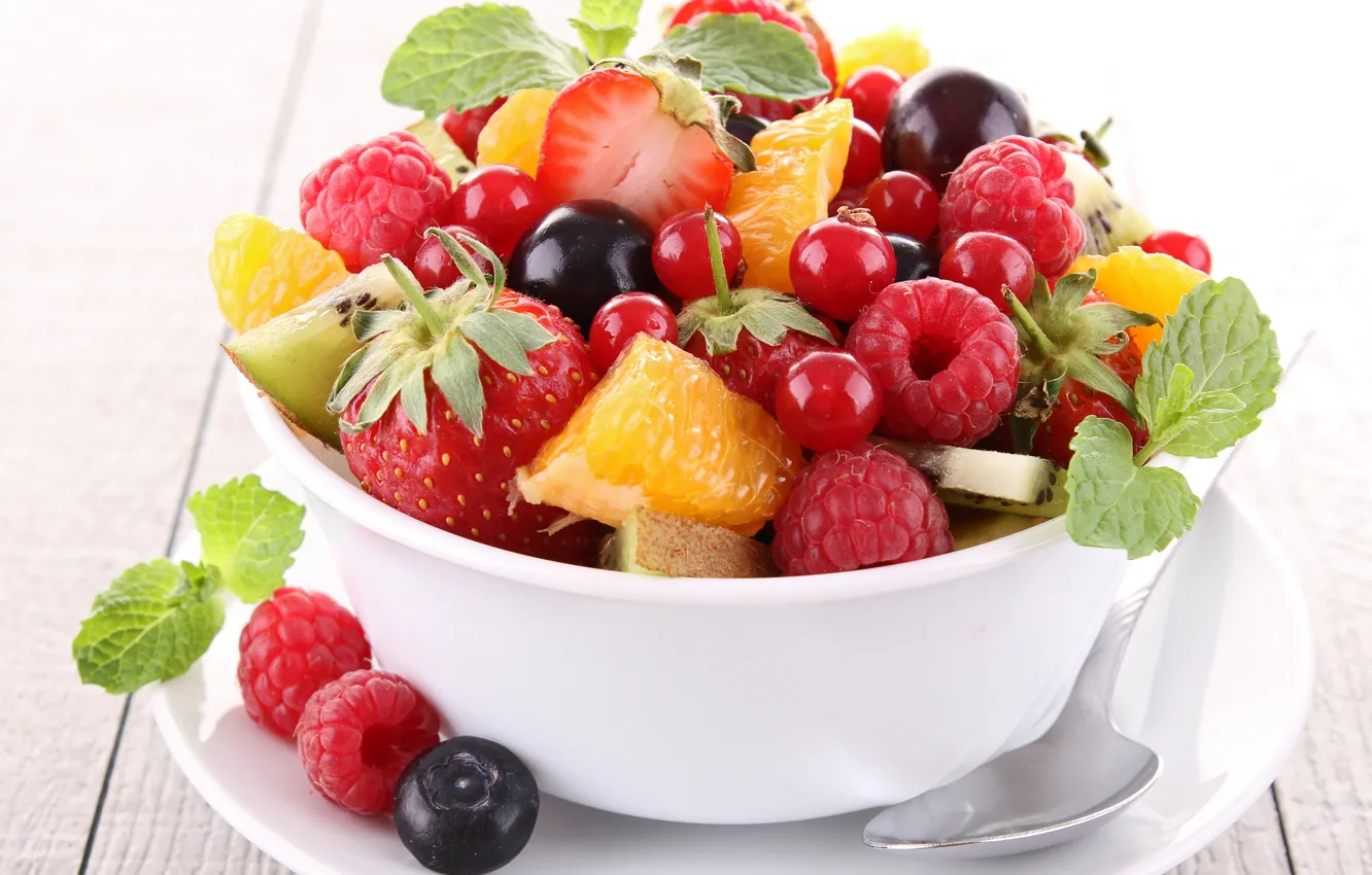 Фото обои ягоды, малина, апельсин, киви, черника, клубника, фрукты, смородина