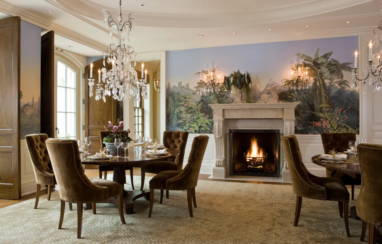 Фото обои интерьер, столовая, georgian style, Weston Georgian Manor, зал, вилла, камин