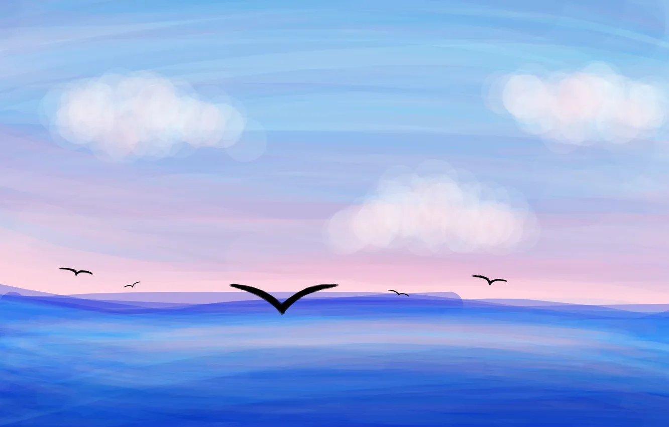 Фото обои море, облака, чайки