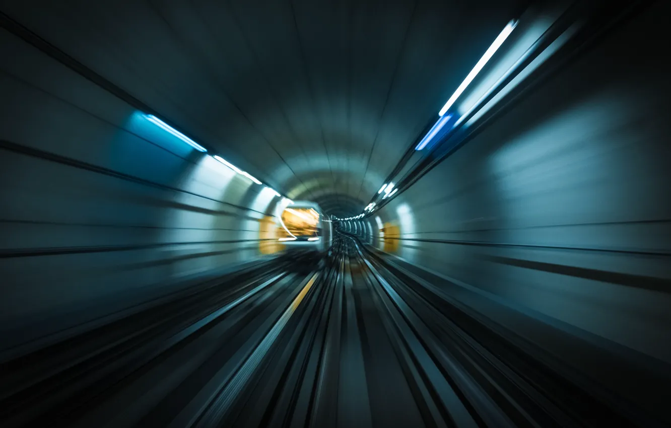 Фото обои движение, метро, рельсы, поезд, скорость, размытие, тоннель, underground