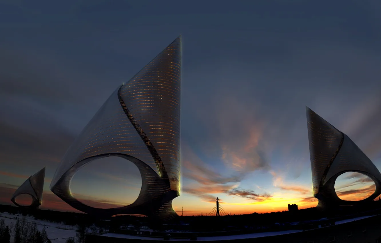 Фото обои сооружения, sky, clouds, architecture, futu house