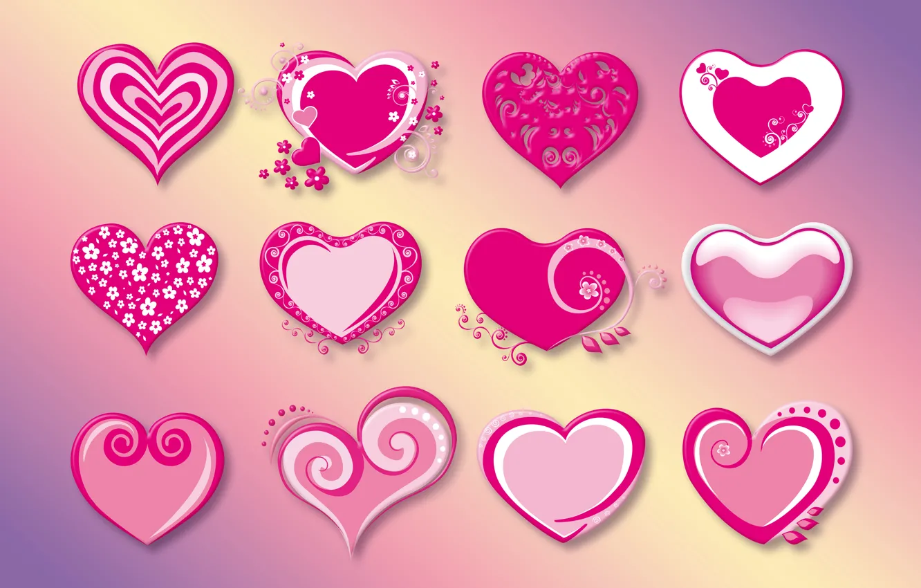 Фото обои vector, сердечки, red, love, pink, hearts, valentine
