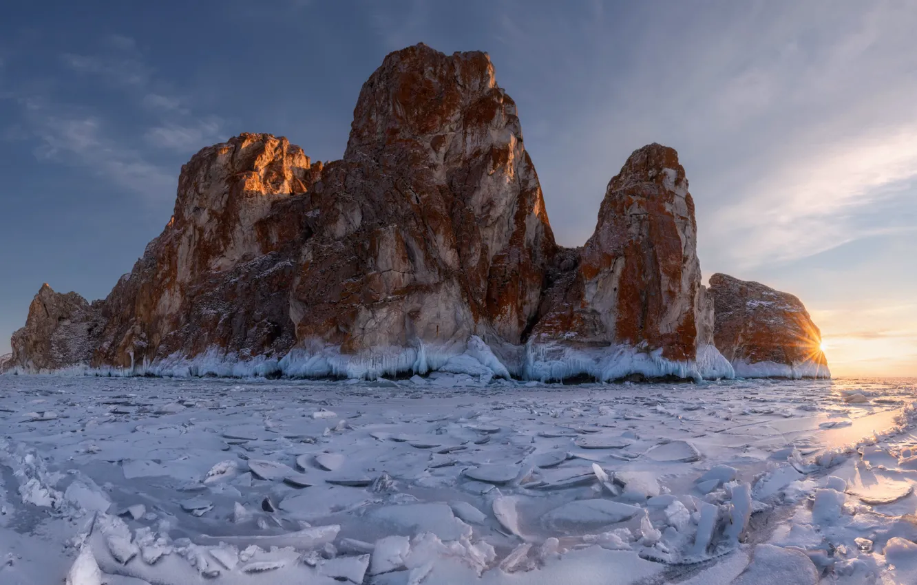 Фото обои зима, скалы, лёд