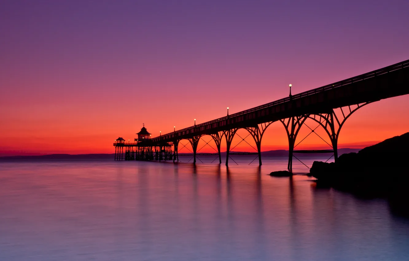 Фото обои небо, огни, вечер, прогулочная