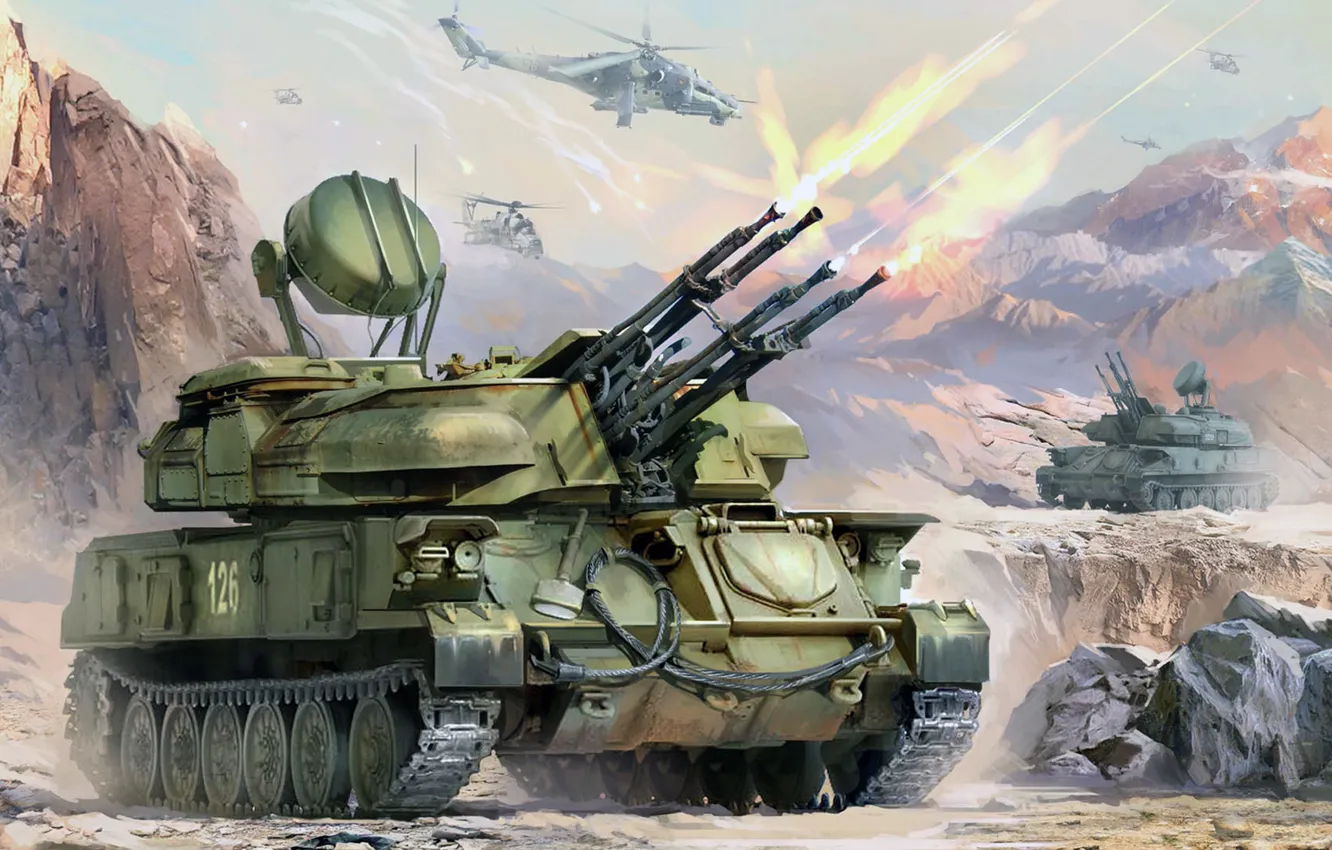 Фото обои рисунок, арт, Шилка, ЗСУ-23-4, советская зенитная самоходная установка