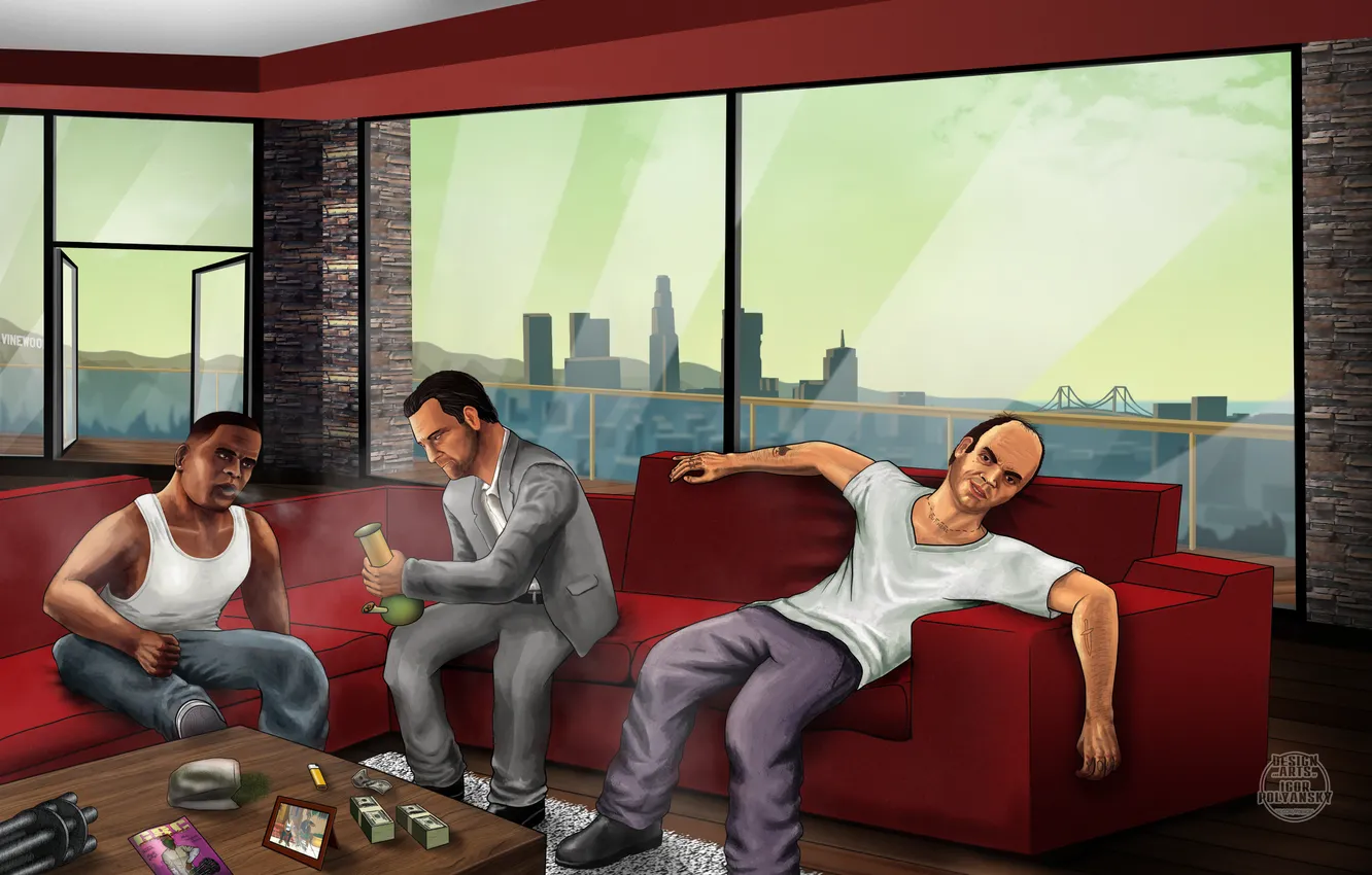 Фото обои город, дом, америка, Майкл, лос анджелес, фан арт, Grand Theft Auto V, лос сантос