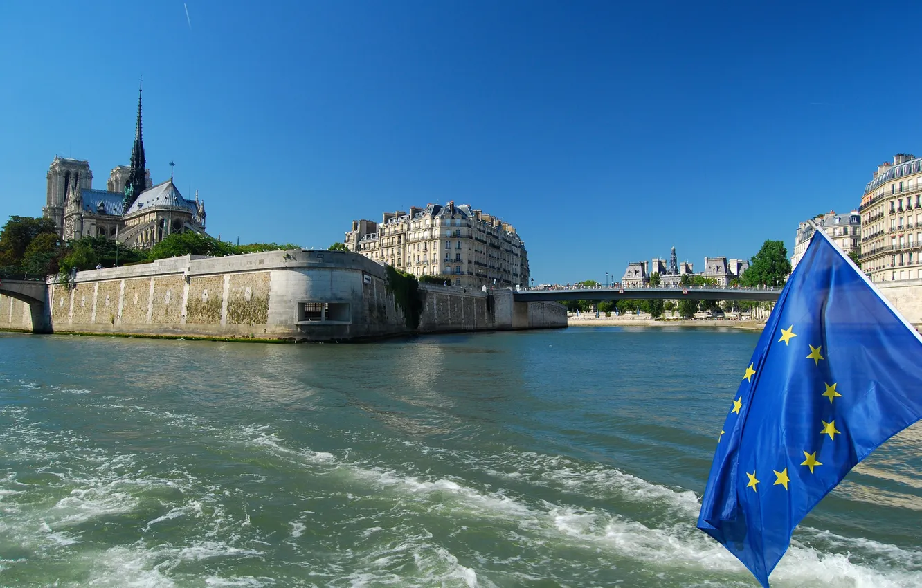 Фото обои мост, река, Франция, Париж, Сена, собор парижской богоматери