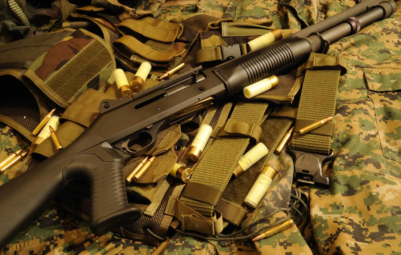 Фото обои оружие, ружьё, камуфляж, самозарядное, гладкоствольное, магазинное, Benelli M1014, (M4)