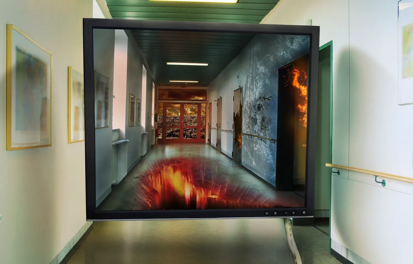 Фото обои коридор, монитор, экран