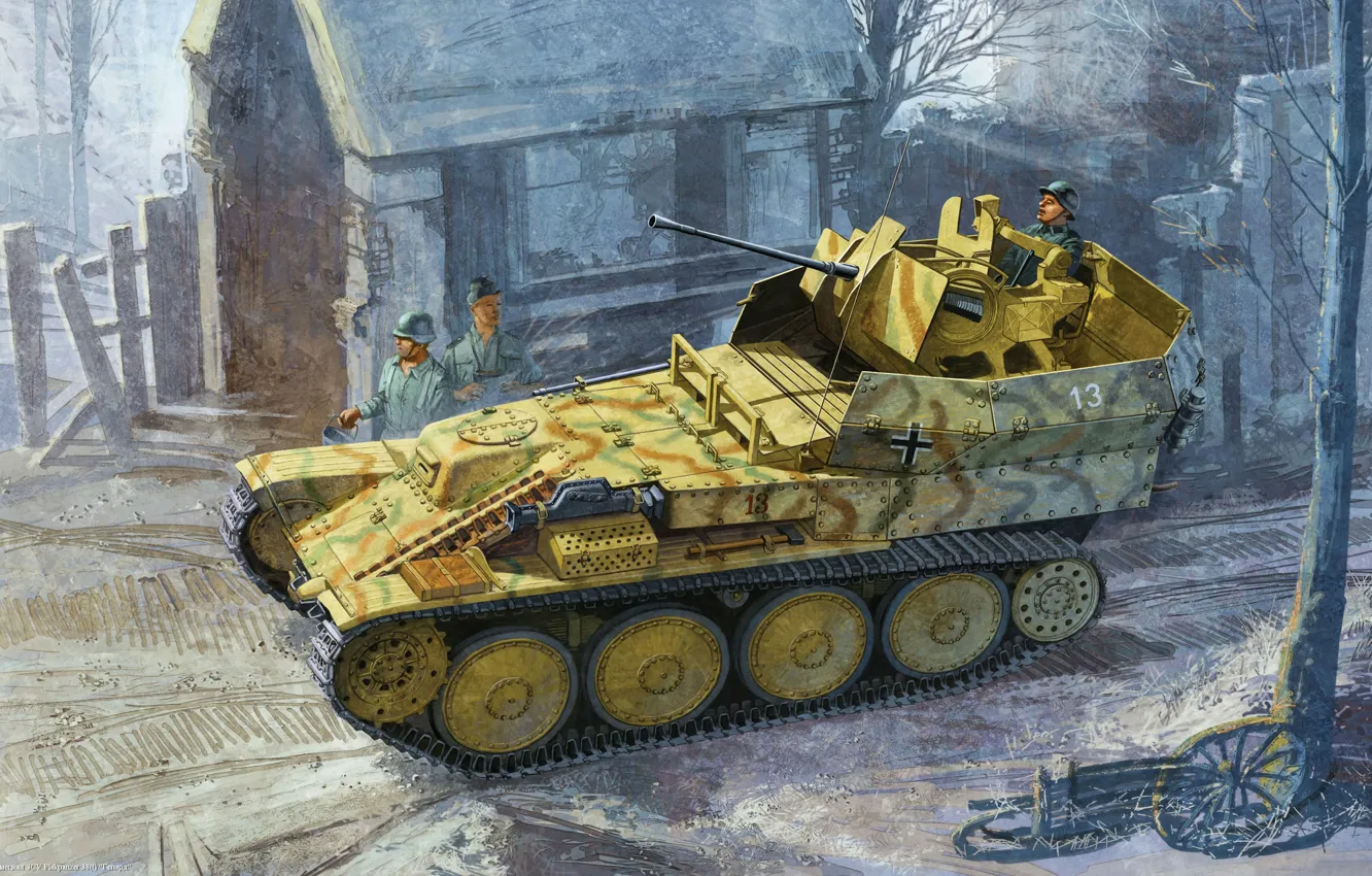 Фото обои арт, солдаты, Немецкая, ЗСУ, Flakpazner 38(t), зенитная самоходная установка
