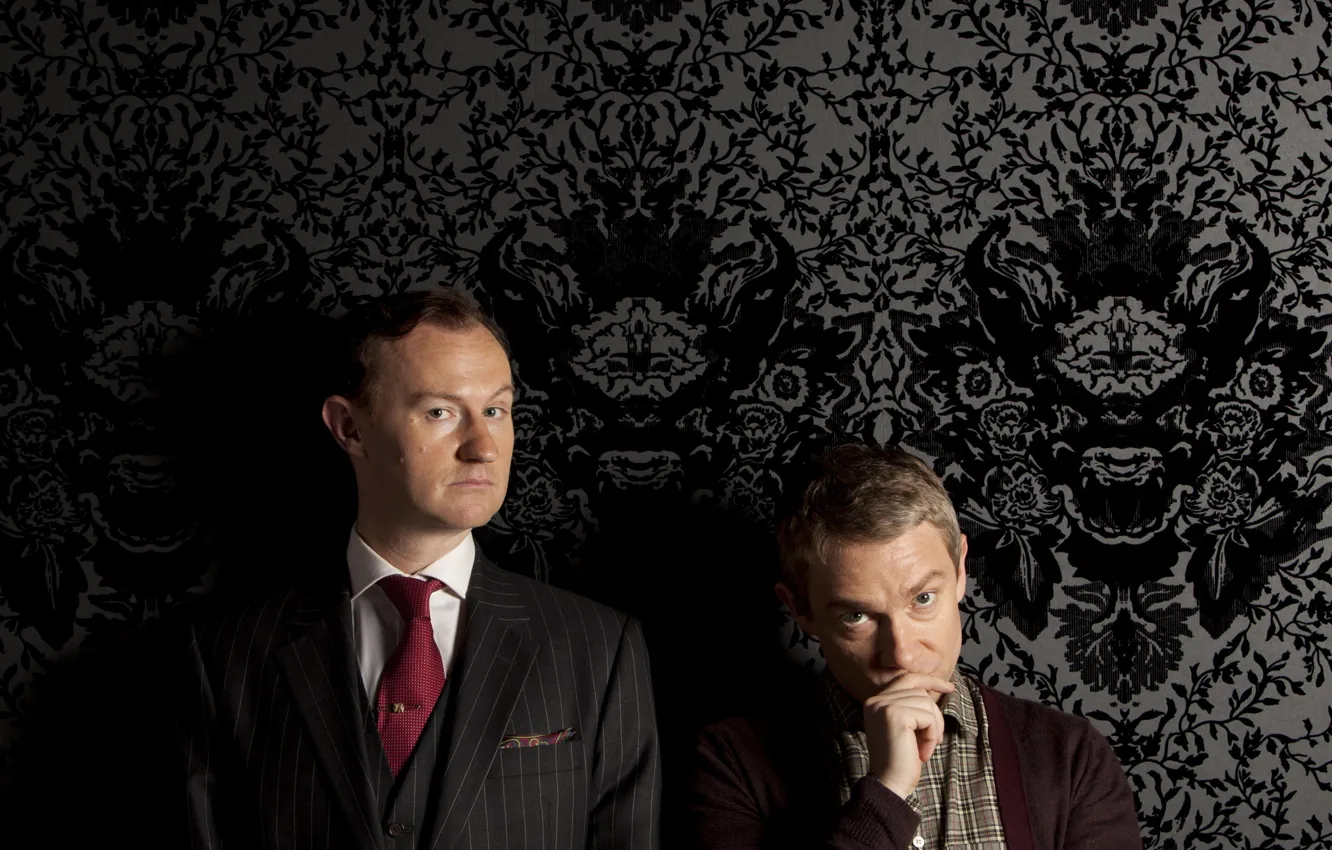Фото обои стена, обои, Sherlock, Шерлок, Майкрофт Холмс, Sherlock BBC, Джон Ватсон, Sherlock (сериал)