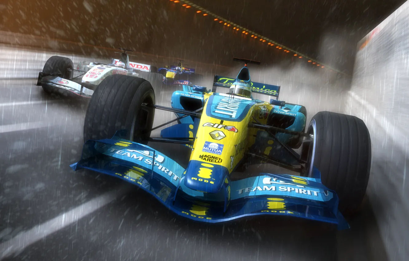 Фото обои машины, дождь, скорость, болид, Formula One, Championship Edition