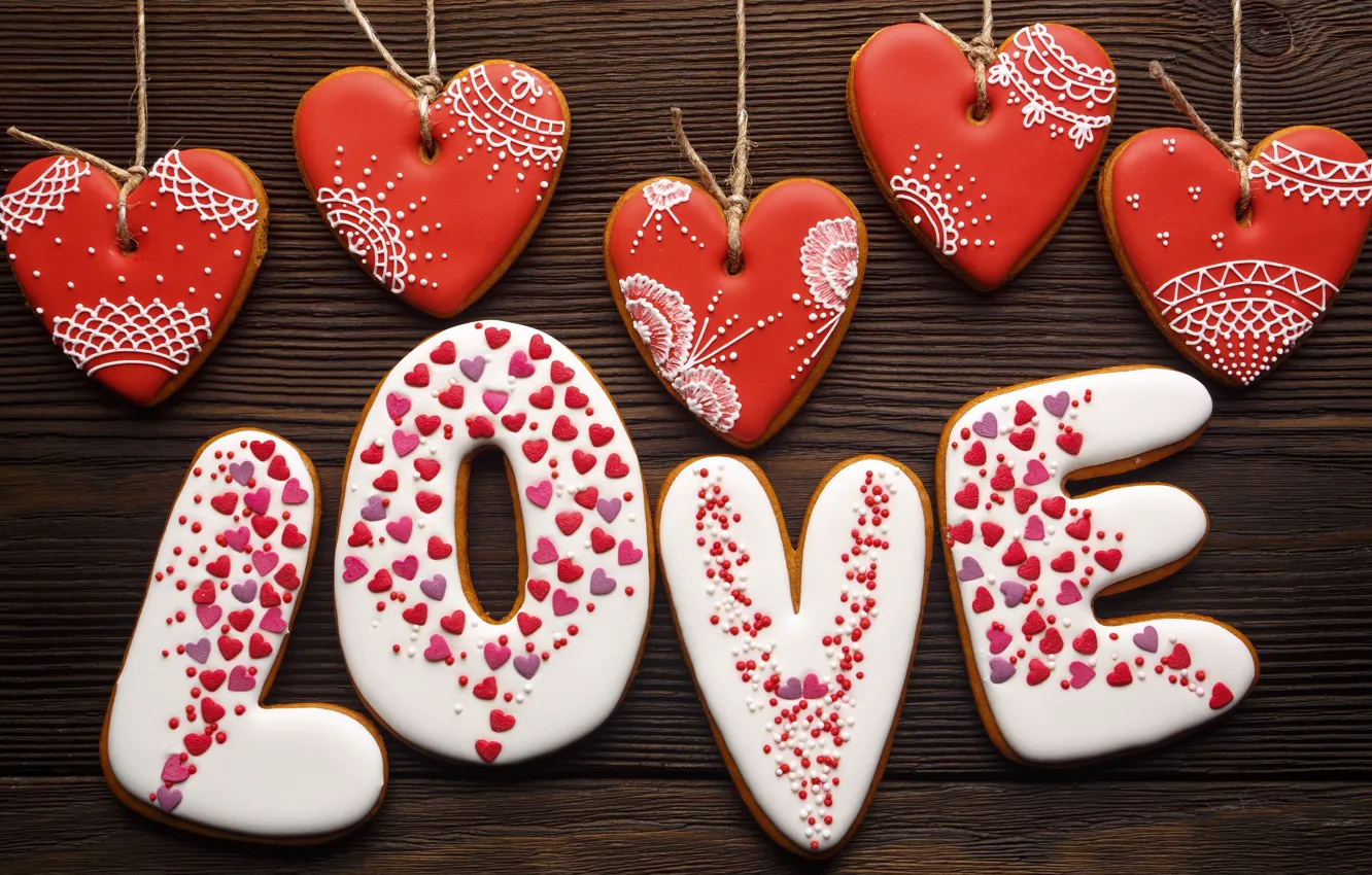 Фото обои праздник, love, пряники, день Святого Валентина