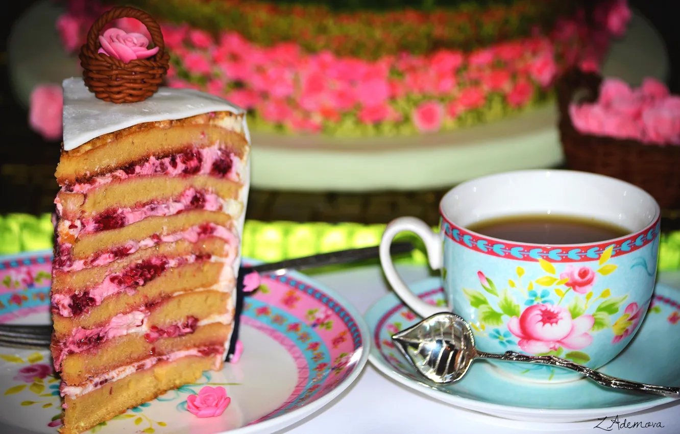 Фото обои чай, торт, десерт