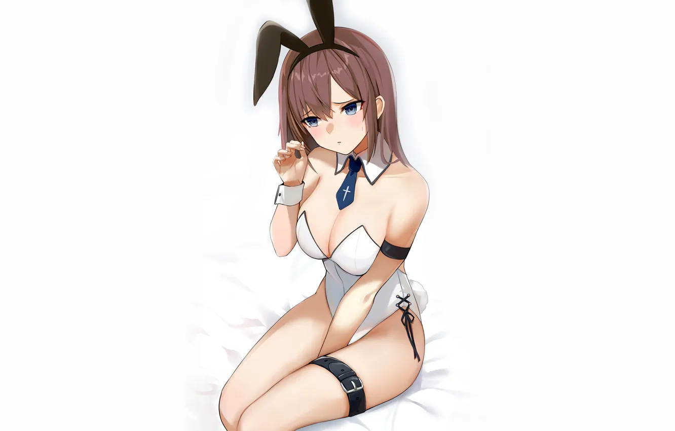 Фото обои girl, sexy, cleavage, long hair, brown hair, boobs, anime, blue eyes