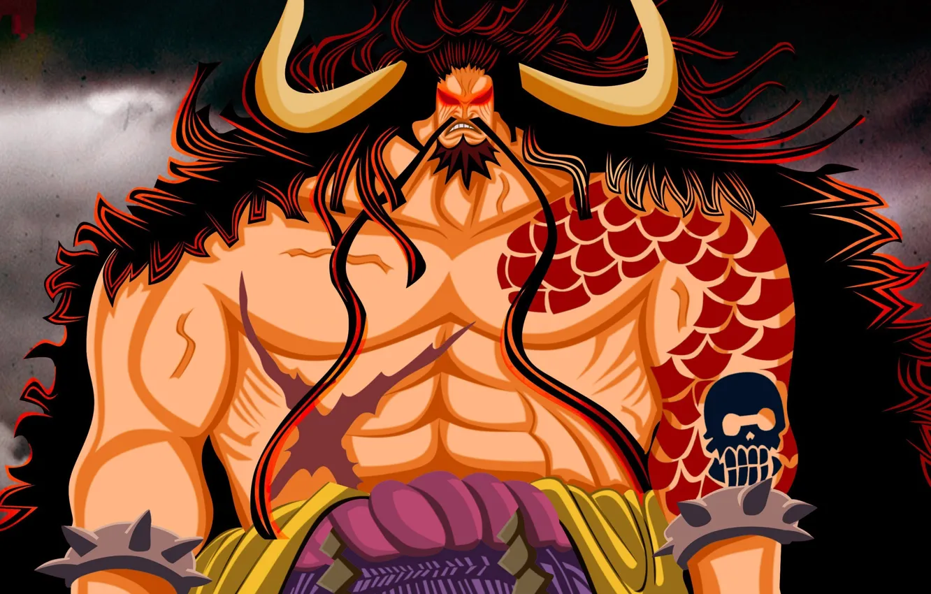 Фото обои fire, skull, flame, game, One Piece, horns, long hair, pirate
