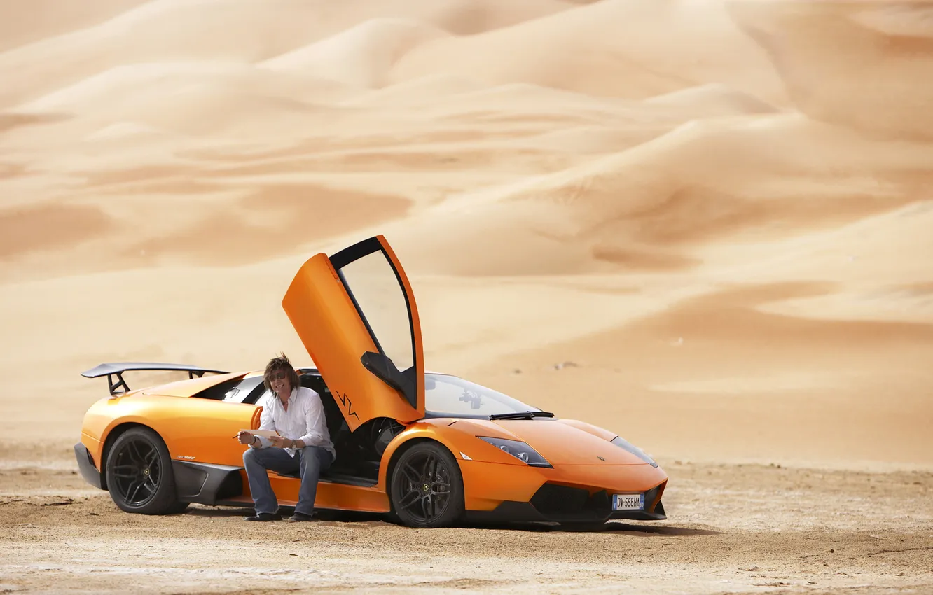 Фото обои песок, Lamborghini, Top Gear, Murcielago, Ламборгини, LP670-4, самая лучшая телепередача, высшая передача