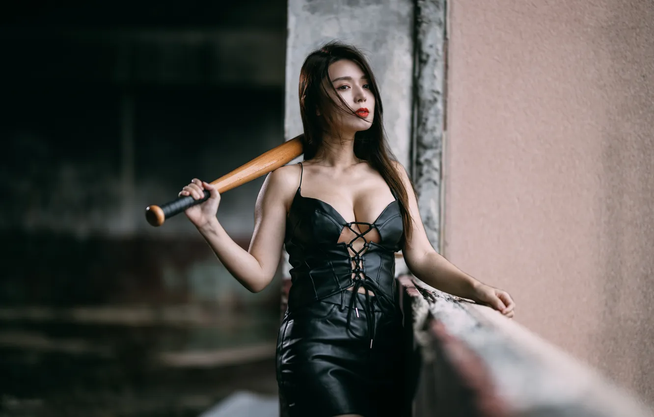 Фото обои девушка, азиатка, бита