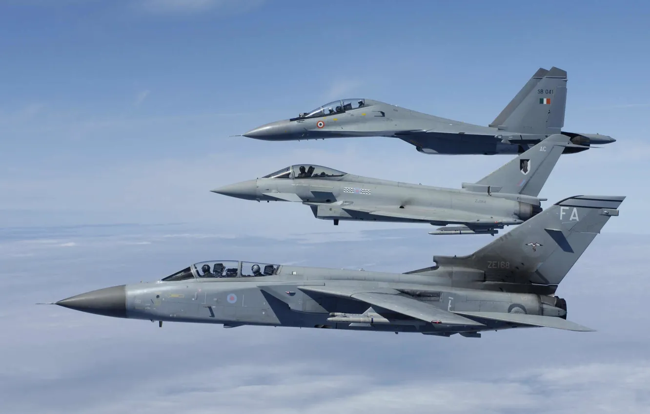Фото обои полет, истребители, Eurofighter Typhoon, Tornado, Su-30MKI, «Торнадо»