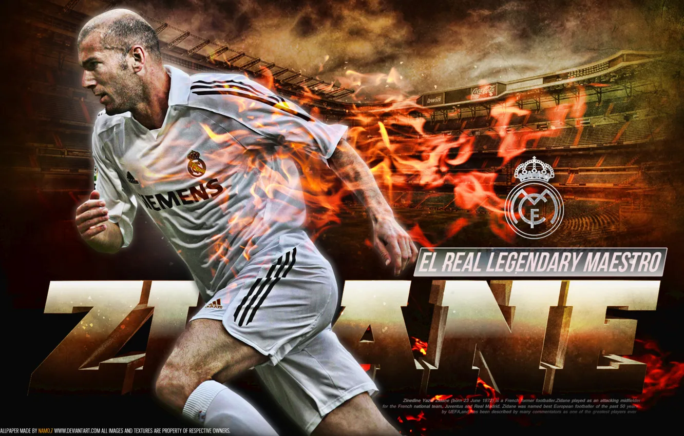 Фото обои Legend, Football, Real Madrid, Soccer, Zinedine Zidane, Zidane, Zinedine, French