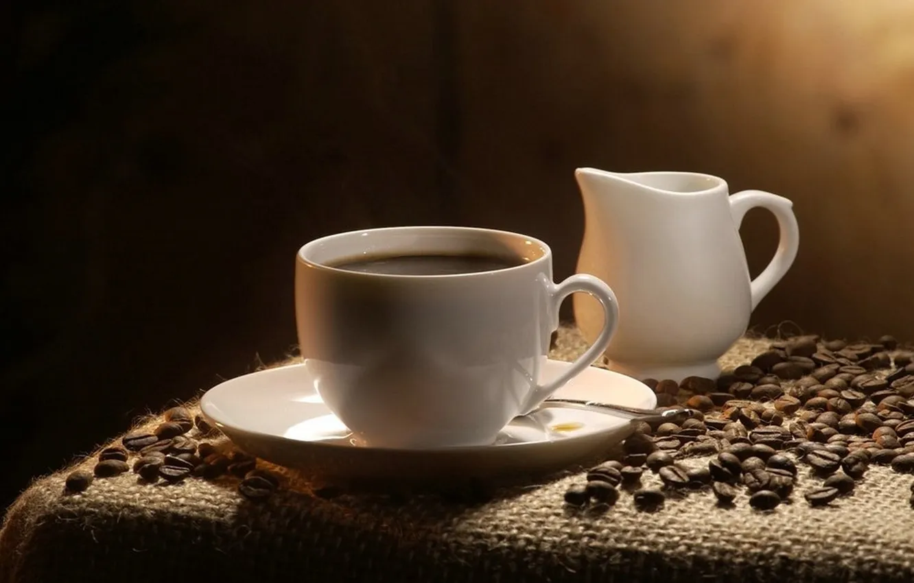 Фото обои кофе, зерна, чашка