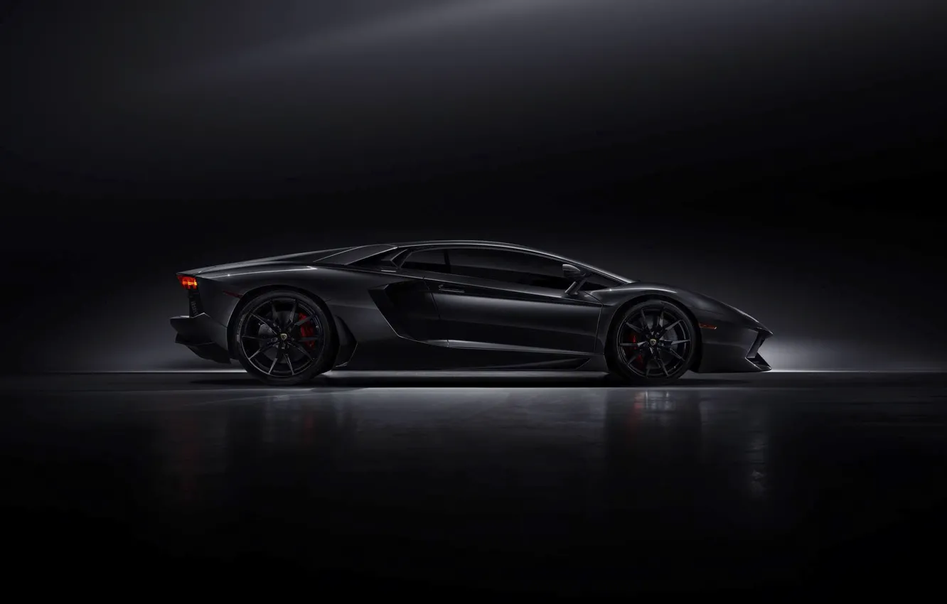 Фото обои Lamborghini, Dark, Black, Side, LP700-4, Aventador, Supercar, Work