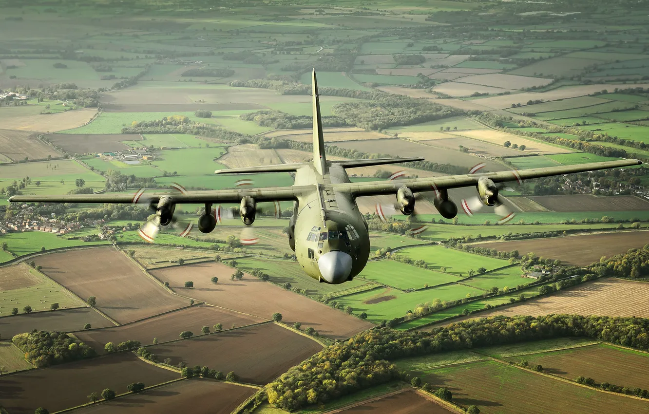 Фото обои полет, самолёт, военно-транспортный, Hercules, C-130K