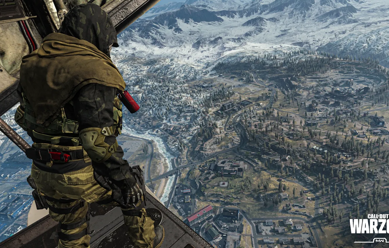 Фото обои город, солдат, Call of Duty, вид сверху, в самолёте, Call of Duty: Warzone