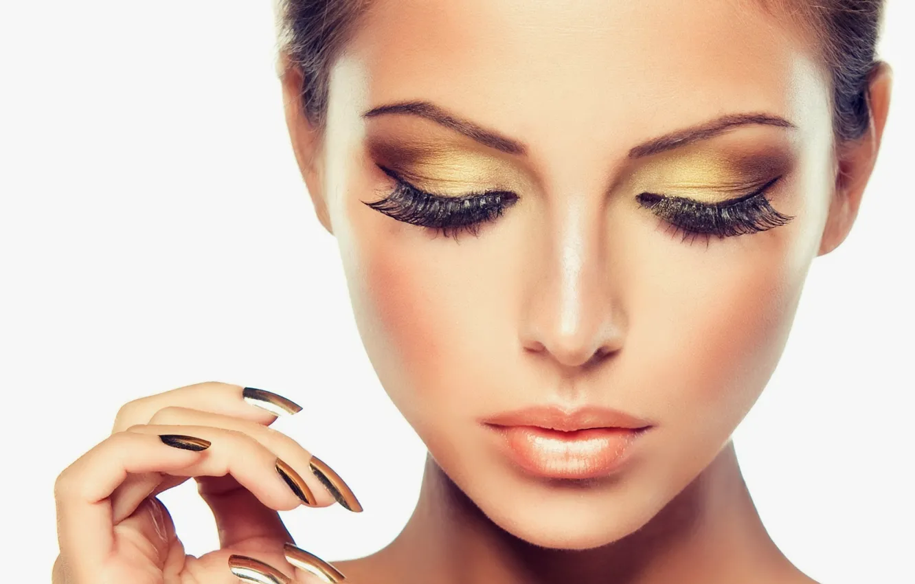 Фото обои девушка, лицо, портрет, макияж, закрытые глаза