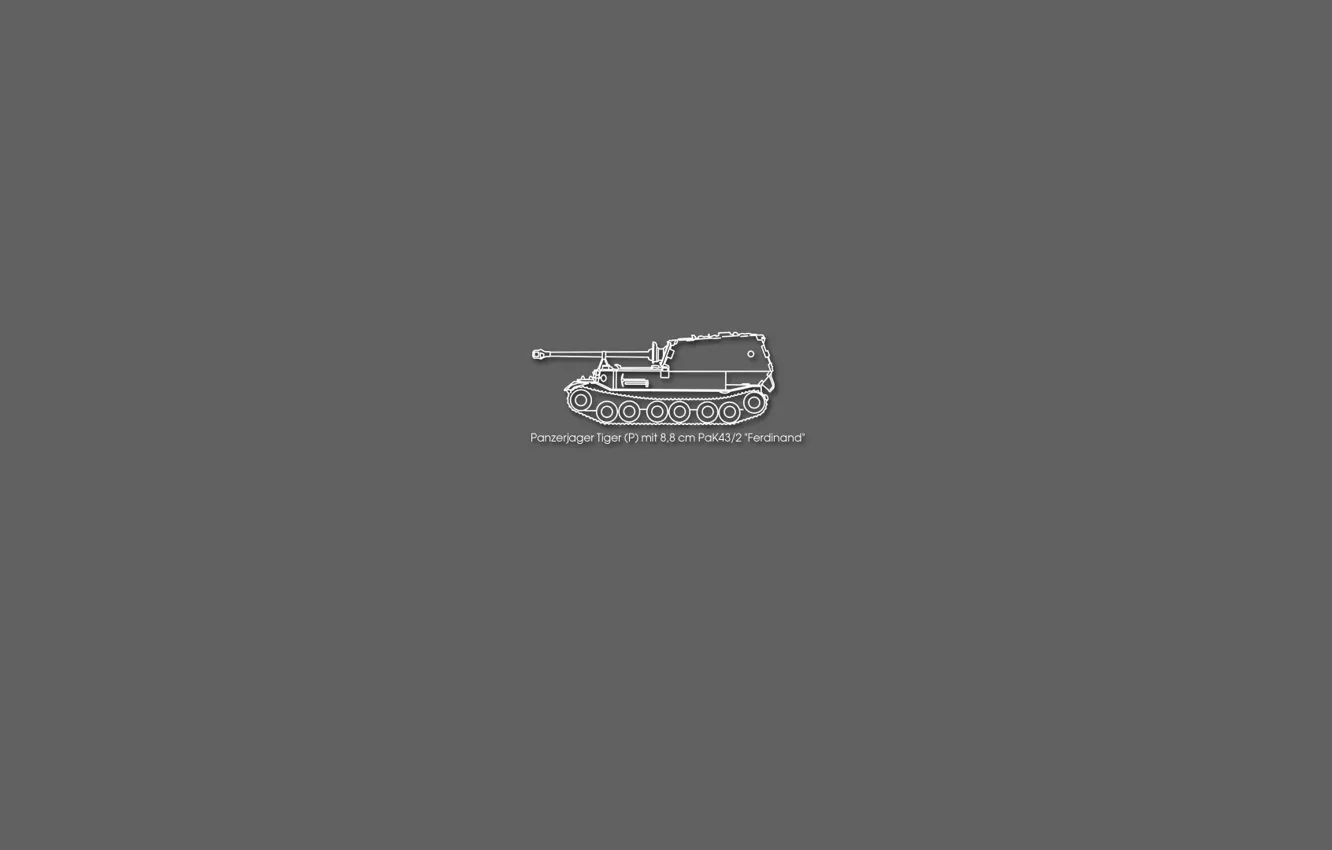 Фото обои минимализм, серый фон, чертёж, Ferdinand, ПТ - САУ, гроза танков, немецкая техника