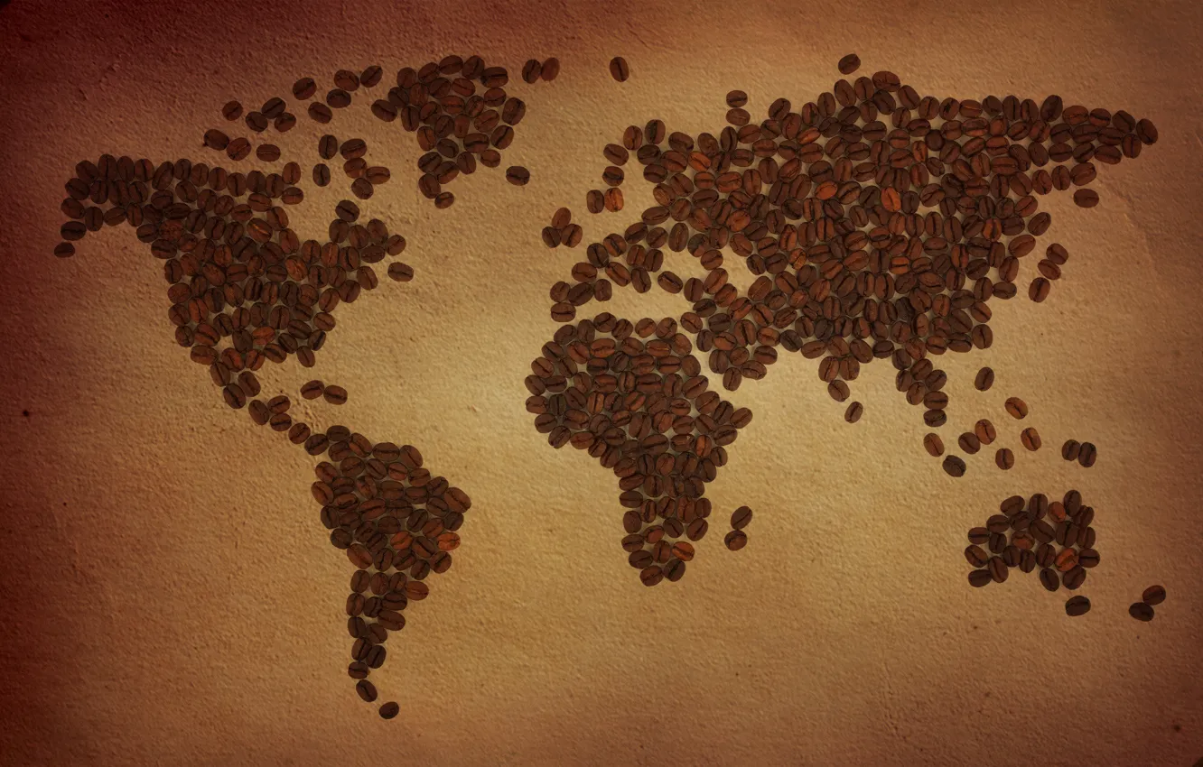 Фото обои мир, кофе, карта, зерна, кофейные зерна, континент, материк